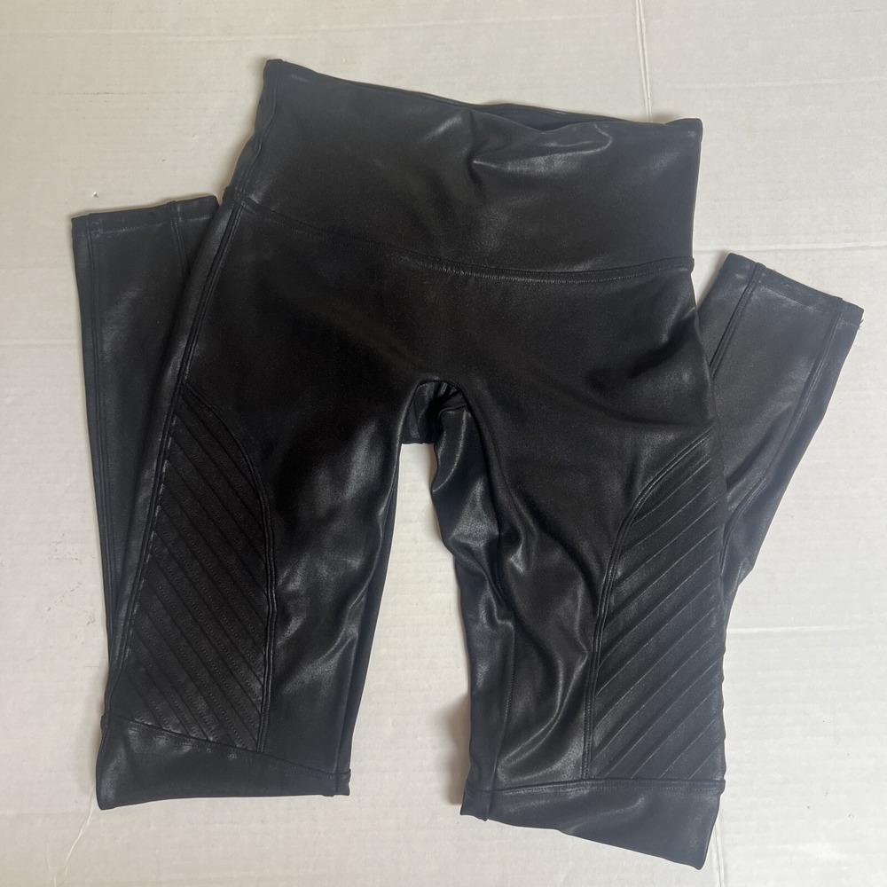 SPANX Faux Leather Moto Leggings Womens Black 20136R Size‎ Medium